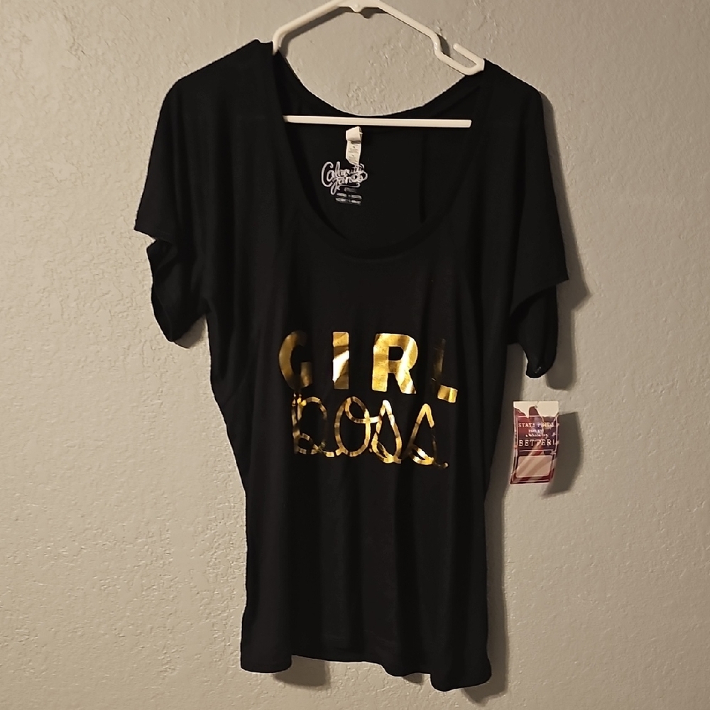 📢5 For $20 Black Tee with Gold "Girl Boss" By Calamity Jane